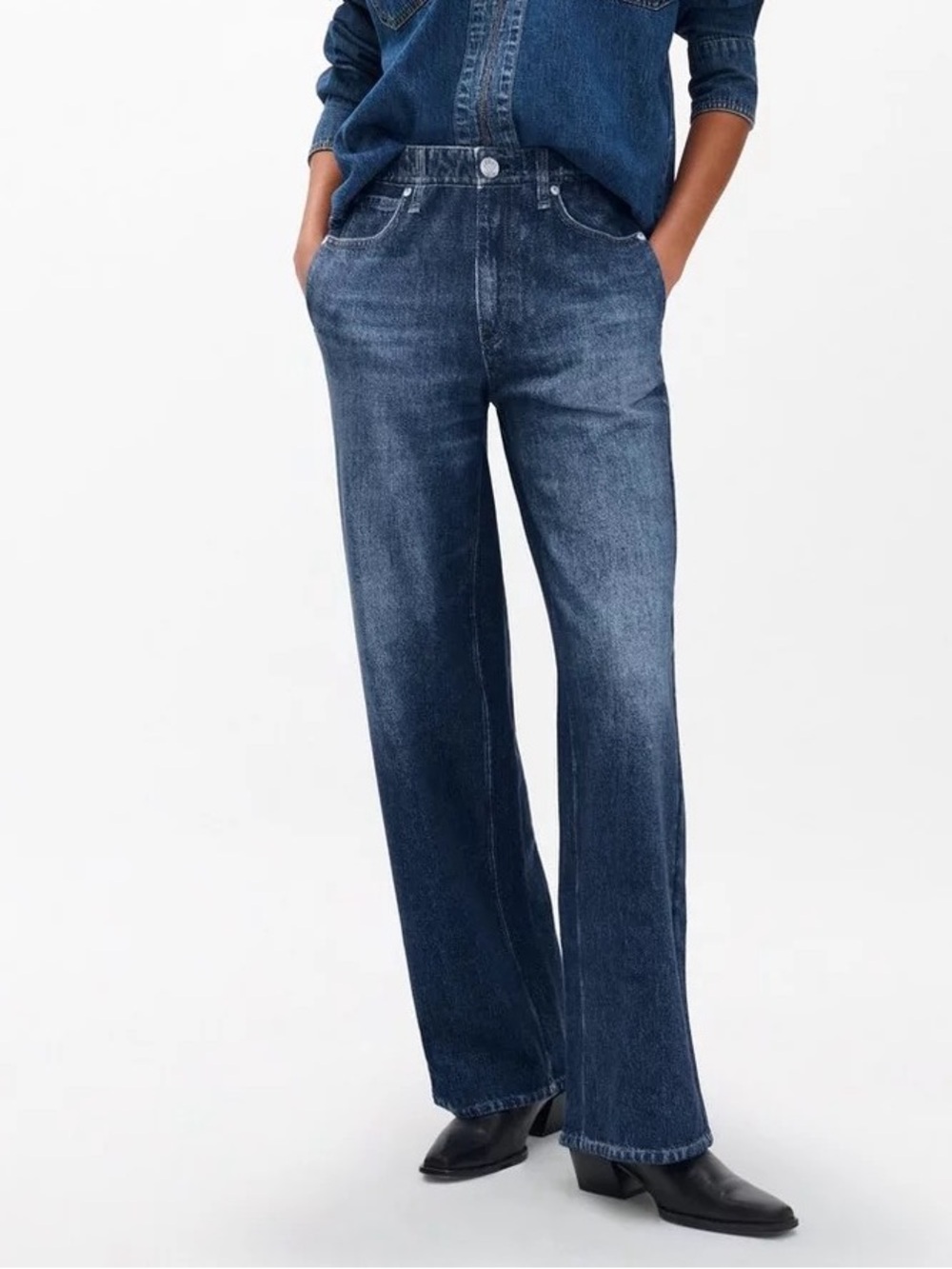 rag and bone Miramar Wide Leg Cotton Terry Sweatpants Printed Jeans Petra Blue L